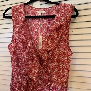 max studio sleeveless ruffle trim blouse